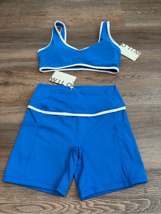 Wilo The Label Pants - NWT Wilo The Label Active Set Sports Bra Biker Shorts Cobalt Blue White Medium